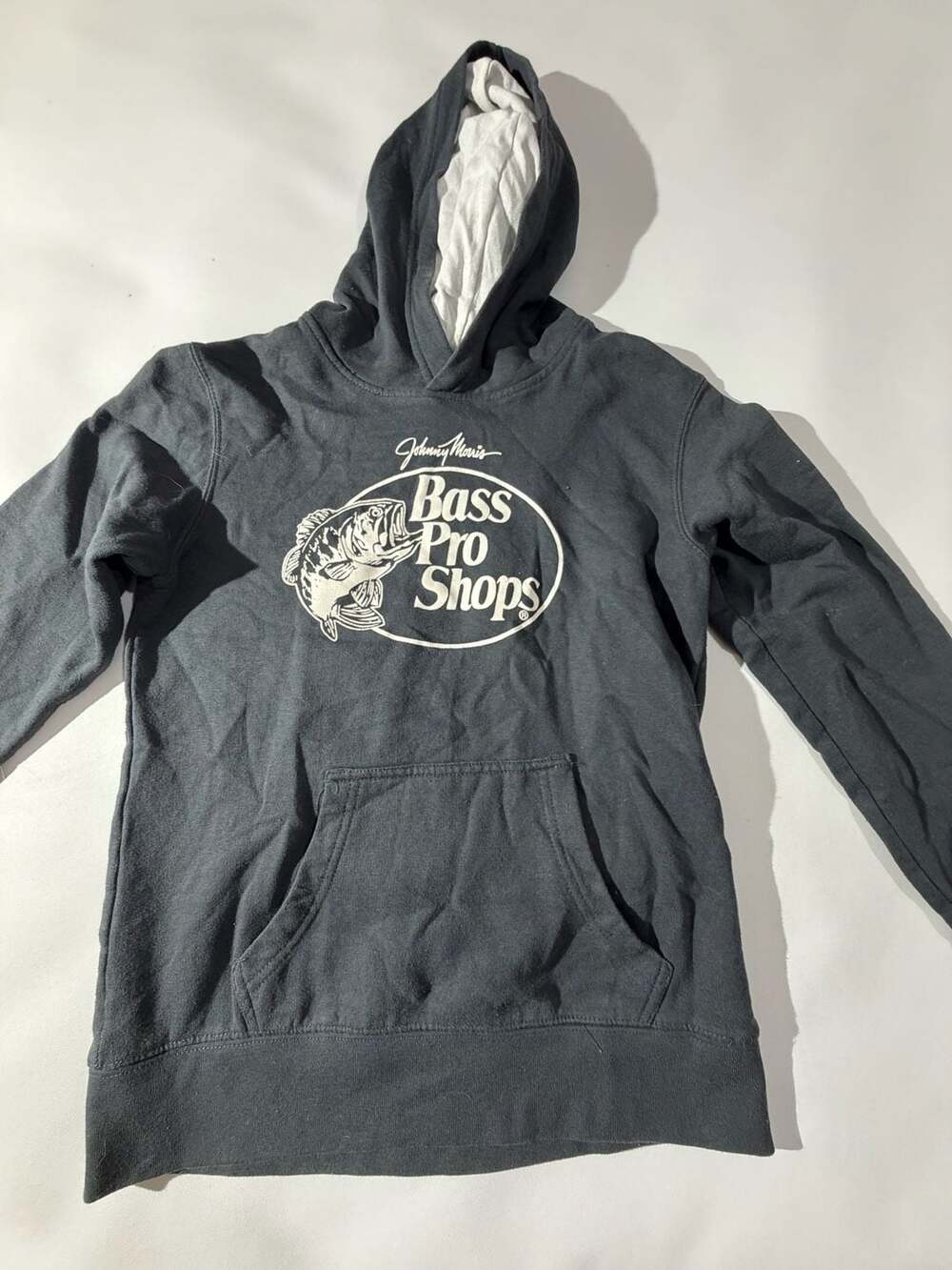 Bass Pro Shops Hoodie L Gray Johnny Morris Fishing Logo Mens